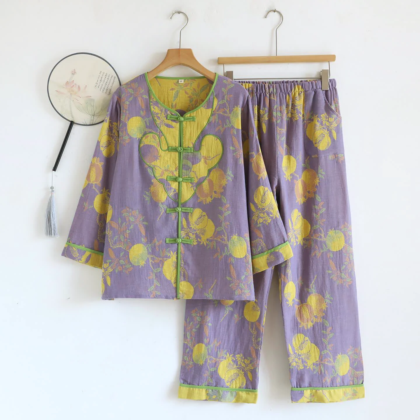 Organic Ownkoti Oriental Style Pomegranate Cotton Pajama Set Practical