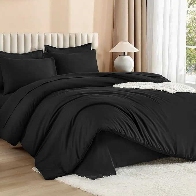 Top-Quality Litanika Twin Comforter Sets Black - 5 Pieces Bed in a Bag Beddding Sets Solid Lightweight Bed Set with Comforter Sheets Pillowcase amp Sham Natural