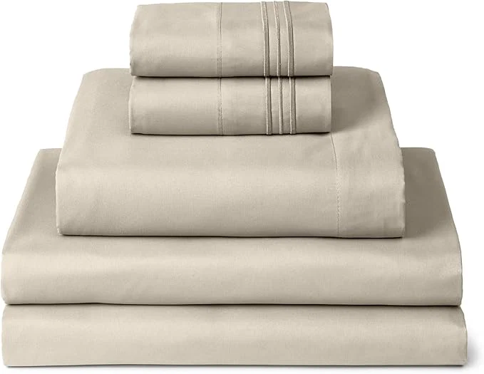 Official Mellanni Split King Sheets Set - 5 PC Iconic Collection Bedding - Hotel Luxury Extra Soft Cooling Bed Sheets - Wrinkle Fade Stain Resistant Split King Beige Exclusive