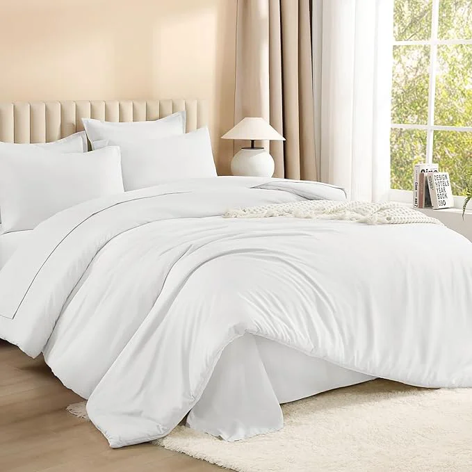 Expertly Made Litanika Comforter Full Size Set White - 7 Pieces Bed in a Bag Full Bedding Comforter Sets Plain Lightweight Bed Set with Comforter Sheets Pillowcases amp Shams Traditional