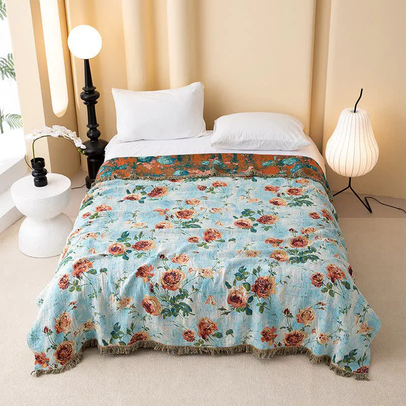 Powerful Ownkoti Painterly Rose Tassel Cotton Gauze Quilt Functional