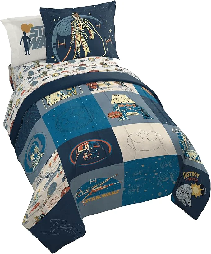 Organic Jay Franco Kids Comforter Set Includes Sheets and Pillow Covers - Soft and Cozy Bed Set for Stylish Room Decor Blue - Star Wars 01 7 Piece Full Bedding Selected