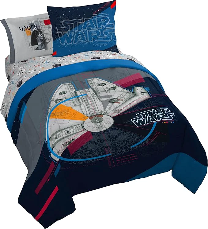 Original Design Jay Franco Kids Comforter Set Includes Sheets and Pillow Covers - Soft and Cozy Bed Set for Stylish Room Decor Dark Blue - Star Wars 7 Piece Queen Bedding Trusted