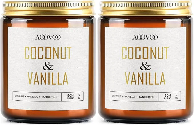 High-Quality AOOVOO Coconut Vanilla Candles - 18 oz Scented Candles Natural