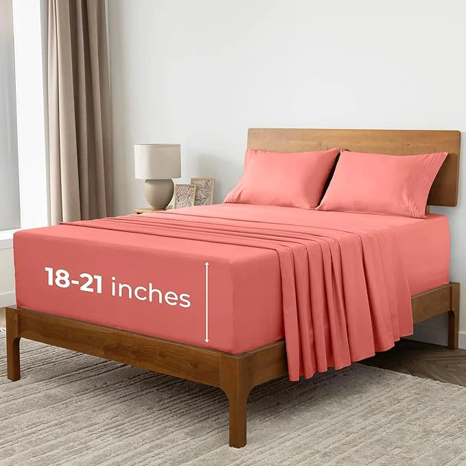 Proven Mellanni Extra Deep Queen Sheets - 4 PC Iconic Collection Bedding - Hotel Luxury Ultra Soft Cooling Bed Sheets - Wrinkle Fade Stain Resistant Queen Coral Prestigious