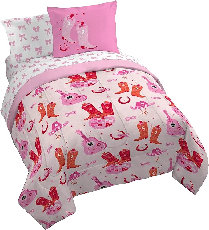 Green Jay Franco Kids Comforter Set Includes Sheets and Pillow Covers - Soft and Cozy Bed Set for Stylish Room Decor Pink Cowgirl Boots amp Bows 7 Piece Queen Size Bedding Effective