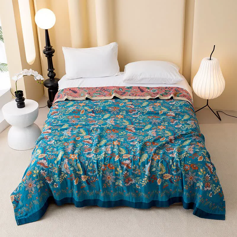 Smooth Ownkoti Elegant Floral Cotton Gauze Reversible Quilt Trendy