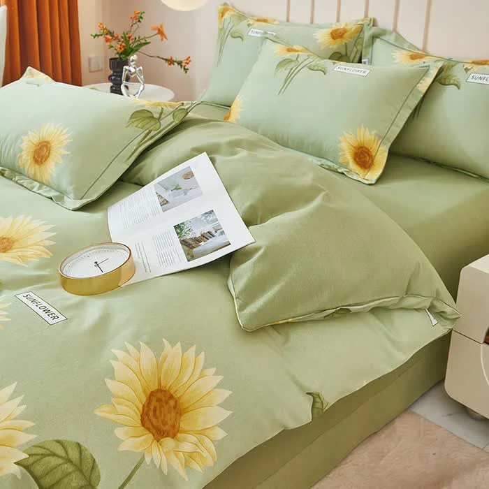First-Class Ownkoti Brushed Cotton Fresh Sunflower Bedding Set 4PCS Casual