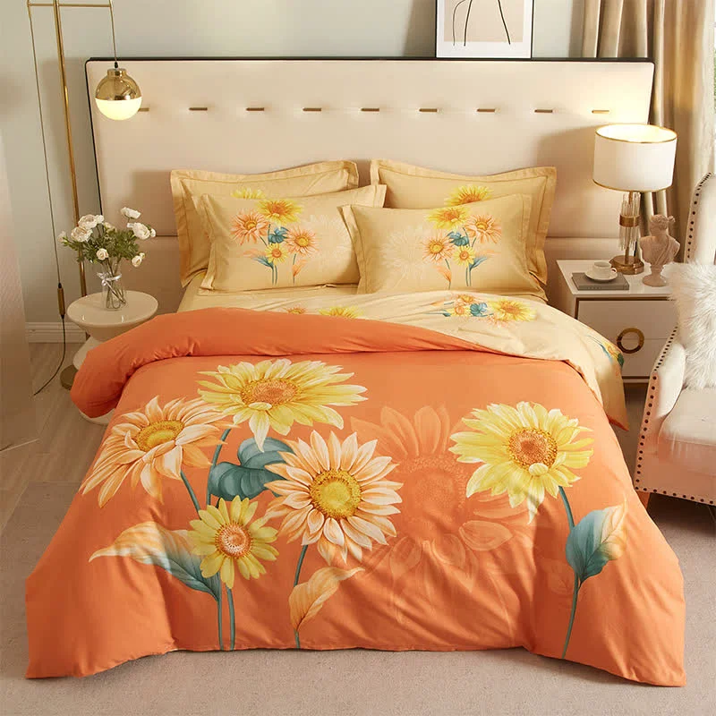 Breathable Ownkoti Sunflower Brushed Cotton Reversible Bedding 4PCS Carefully Designed
