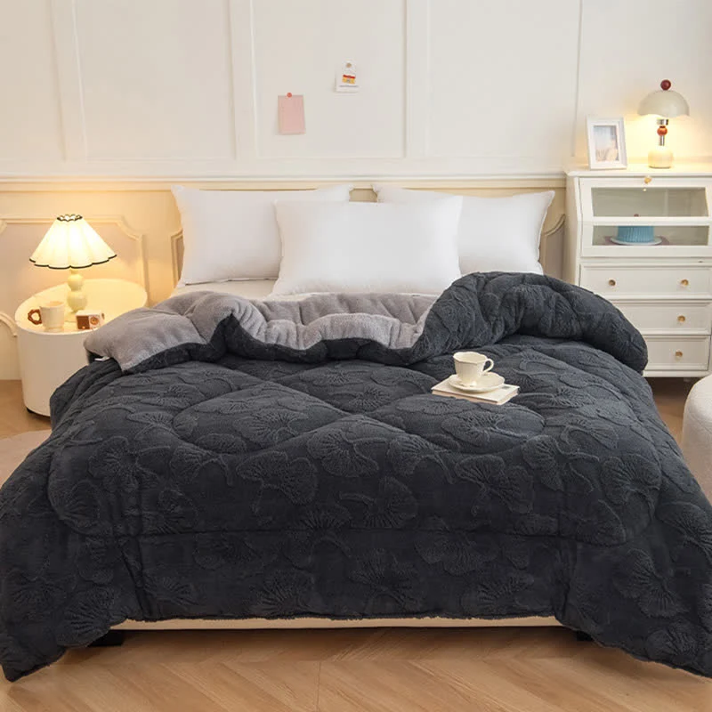 Excellent Ownkoti Ginkgo Leaf Jacquard Sherpa Reversible Blanket Versatile