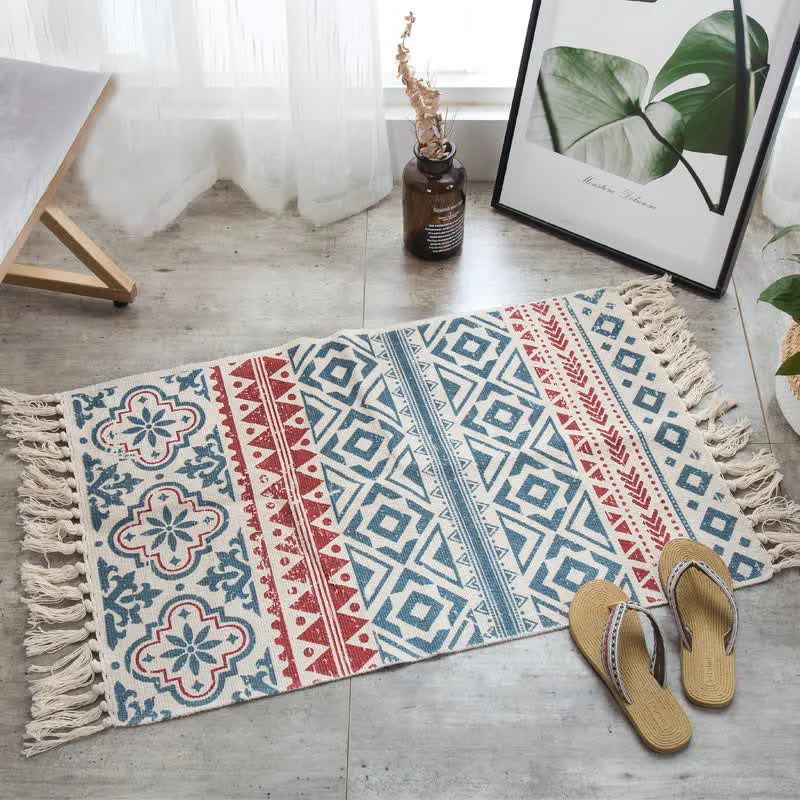 Expertly Made Ownkoti Bohemian Tassel Cotton Linen Floor Mat Breathable