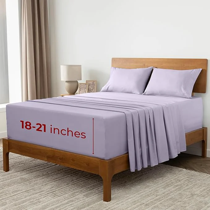 Mellanni Extra Deep Full Sheets - 4 PC Iconic Collection Bedding - Hotel Luxury Ultra Soft Cooling Bed Sheets - Wrinkle Fade Stain Resistant Full Lavender Relaxed
