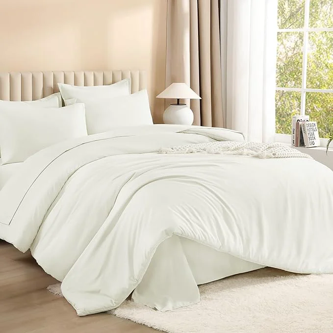 Stylish Litanika Full Size Comforter Set Ivory - 7 Pieces Bed in a Bag Full Bedding Comforter Sets Solid Lightweight Bed Set with Comforter Sheets Pillowcases amp Shams Original Design