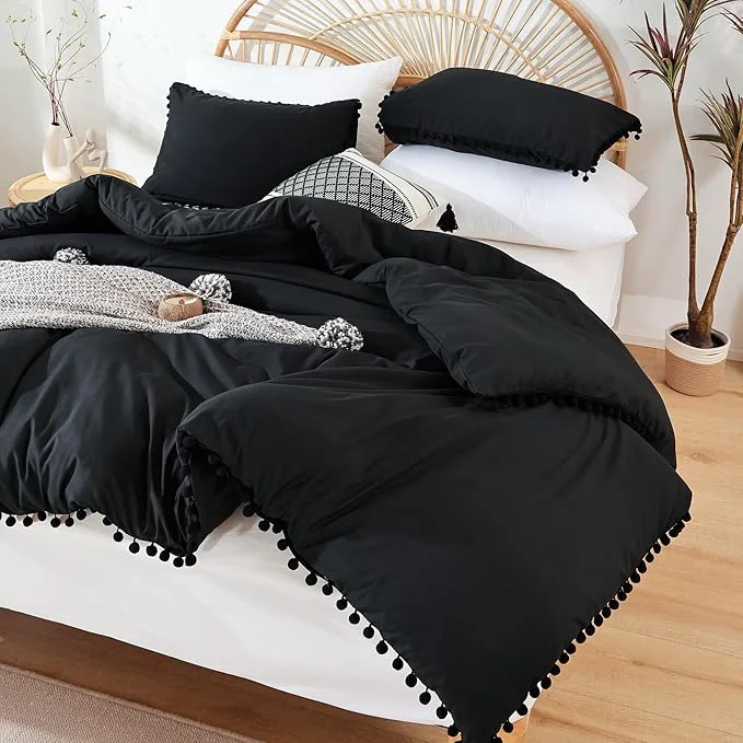 Versatile YIRDDEO Twin Comforter Set - Comforter Twin Size Bed with Ball Pom Fringe Soft Bedding Set for All Seasons - 2 Pieces 1 Comforter 66 quot x90 quot amp 1 Pillow Sham 20 quot x26 quot Black Powerful