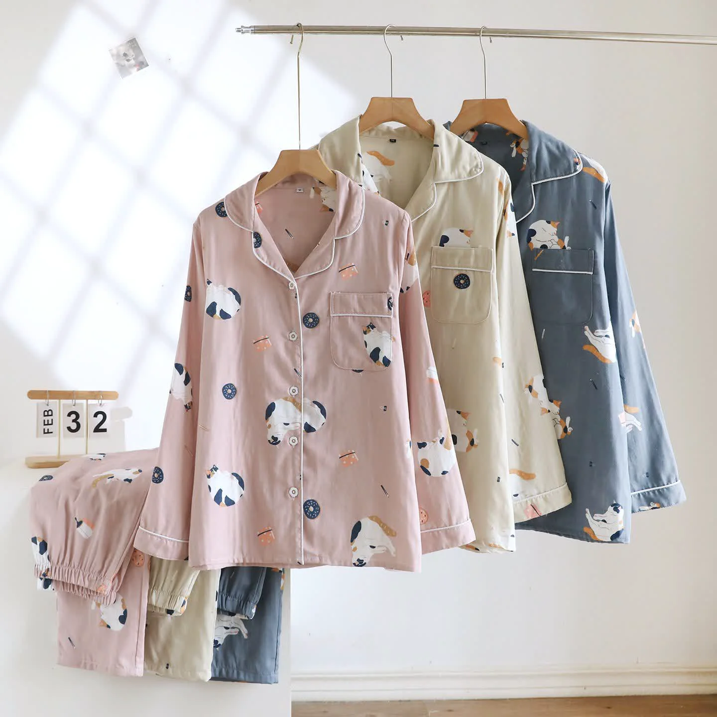 Verified Ownkoti Matching Cartoon Cat Cotton Loungewear Set Crafted