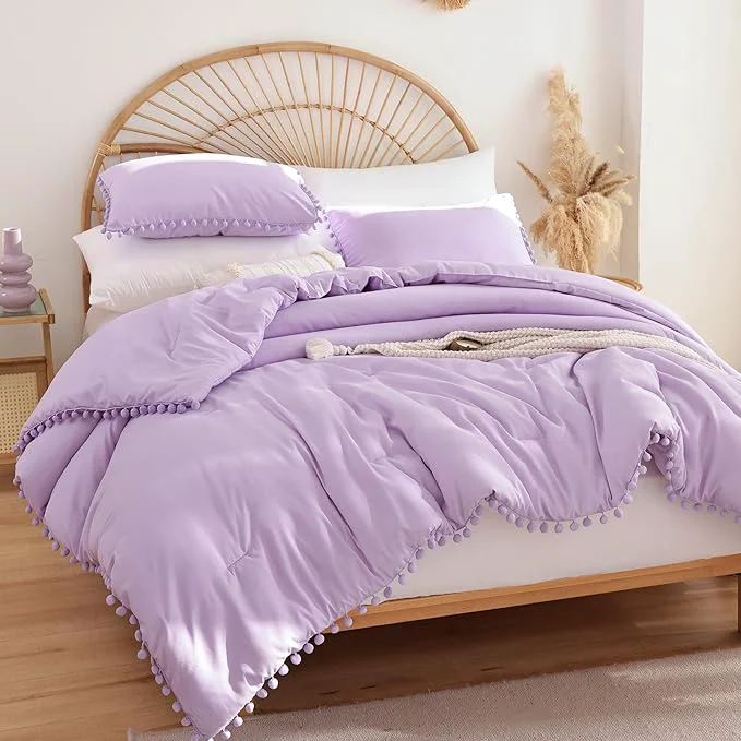 Smart YIRDDEO Queen Comforter Set - Comforter Queen Size Sets with Ball Pom Fringe Soft Bedding Set for All Seasons - 3 Pieces 1 Comforter 90 quot x90 quot amp 2 Pillow Shams 20 quot x30 quot Lavender Purple High-Quality