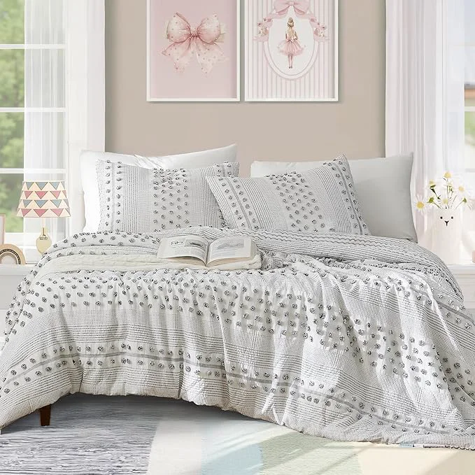Carefully Designed Geniospin Full Comforter Set 7 Pieces Bed in A Bag with Comforter Sheets Pillowcases amp Shams Pom Tufted Design All Season Down Bedding Sets Selected