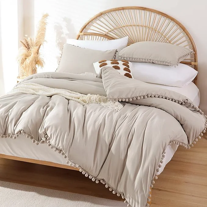 First-Class YIRDDEO King Size Comforter Set - King Size Comforter with Ball Pom Fringe Soft King Bedding Set for All Seasons - 3 Pieces 1 Comforter 104 quot x90 quot inches amp 2 Pillow Shams 20 quot x36 quot Oatmeal Professional