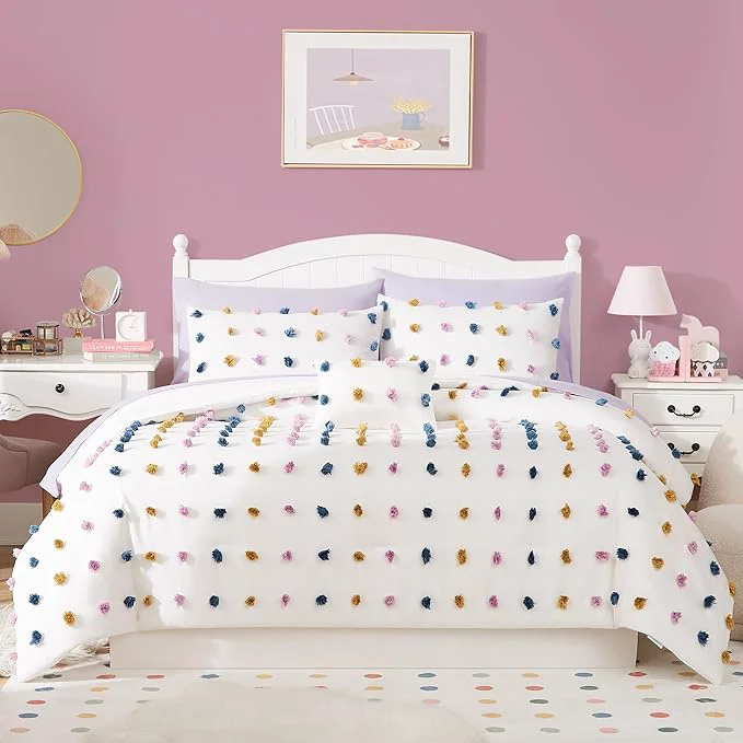 First-Class Geniospin Colored Twin Comforter Set for Girls- 6 Pieces Pom Tufted Bed in A Bag Twin Bedding Sets with Sheets Pillowcases amp Shams All Season Kids Comforter Set Fashionable