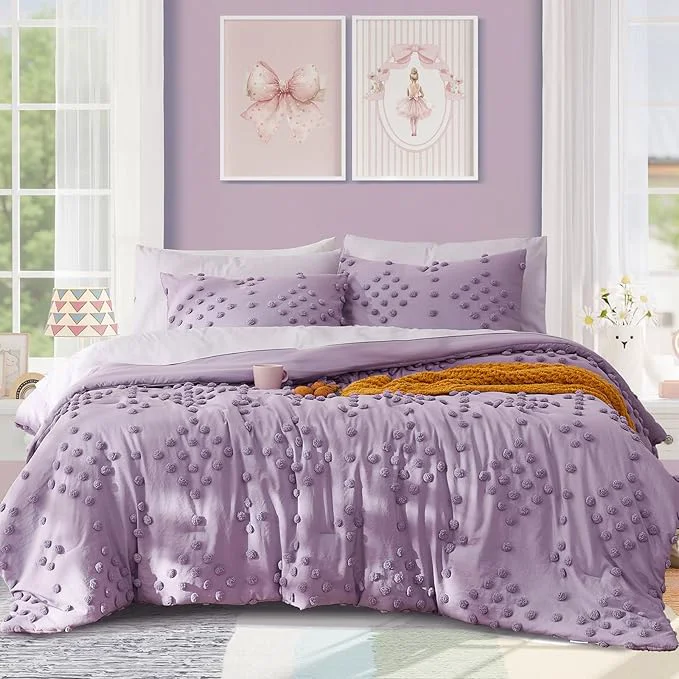 Certified Geniospin Purple Twin Comforter Set for Girls- 5 Pieces Pom Tufted Bed in A Bag Twin Bedding Sets with Sheets Pillowcases amp Shams All Season Kids Comforter Set Advanced