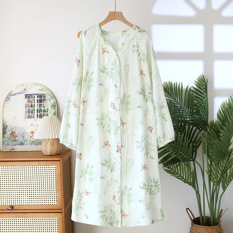 Original Design Ownkoti Leaf Butterfly Cotton Button Nightdress Quality
