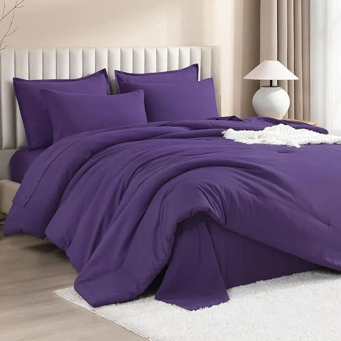Excellent Litanika Comforter King Size Set Purple - 7 Pieces Bed in a Bag King Bedding Comforter Sets Plain Lightweight Bed Set with Comforter Sheets Pillowcases amp Shams Innovative