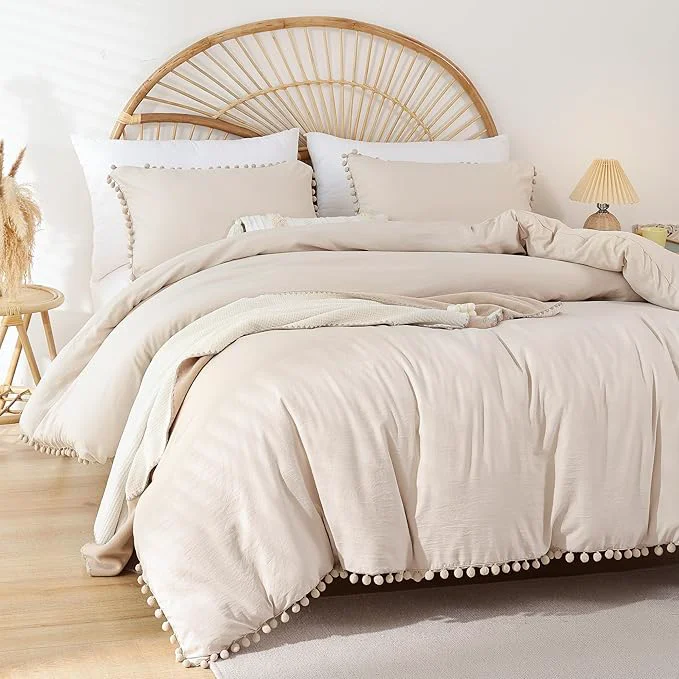 Elite YIRDDEO Twin Comforter Set - Comforter Twin Size Bed with Ball Pom Fringe Soft Bedding Set for All Seasons - 2 Pieces 1 Comforter 66 quot x90 quot amp 1 Pillow Sham 20 quot x26 quot Beige Durable