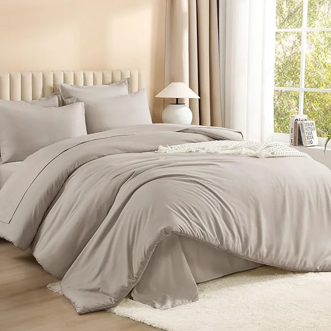 Crafted Litanika Queen Comforter Set Linen - 7 Pieces Bed in a Bag Queen Bedding Comforter Sets Solid Lightweight Bed Set with Comforter Sheets Pillowcases amp Shams Durable