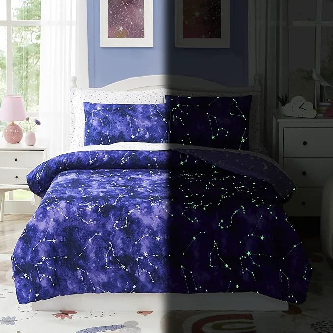 Easy-to-Use Twin Kids Comforter Set - 5 Pieces Twin Bedding Sets for Boys Girls Teen Glow in The Dark Galaxy Bed in A Bag with Sheets Comfortable