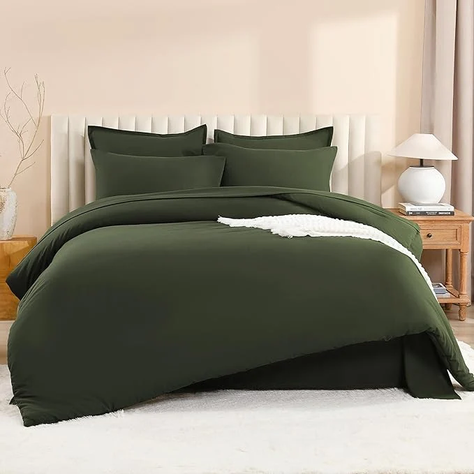 Stylish Litanika Dark Olive Green King Size Comforter Set - 7 Pieces Bed in a Bag King Bedding Comforter Sets Plain Lightweight Bed Set with Comforter Sheets Pillowcases amp Shams High-Grade