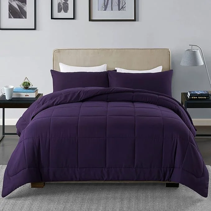 Fashionable DOWNCOOL Queen Comforter Set -All Season Bedding Comforters Sets with 2 Pillow Cases-3 Pieces Bedding Sets Queen -Down Purple Queen Size Comforter Sets 88 quot x92 quot Sustainable