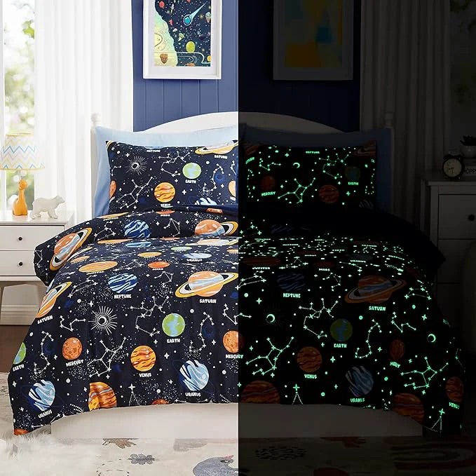 Easy-to-Use Queen Kids Comforter Set - 7 Pieces Queen Bedding Sets for Boys Glow in The Dark Space Bed in A Bag with Sheets Dependable