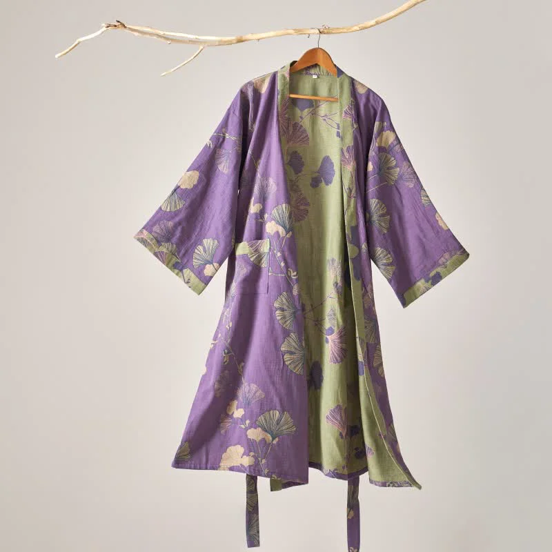 Fine Ownkoti Cotton Gauze Ginkgo Kimono Robe Artisan