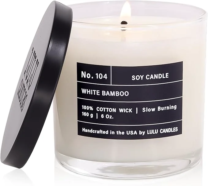 Sustainable Lulu Candles White Bamboo Luxury Scented Soy Jar Candle Hand Poured in High-Grade
