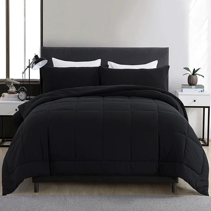 Dependable DOWNCOOL Full Size Comforter Sets -All Season Bedding Comforters with 2 Pillow Cases -3 Pieces Bed Set Down Comforter -Black Bedding Sets 82 quot x86 quot Clean
