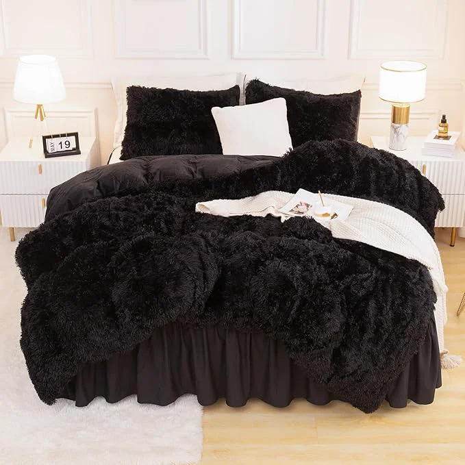 Consistent Andency Comforter Full Size Set Black Fluffy Winter Faux Fur Warm Soft Plush Bedding Comforter Set 1 Velvet Comforter amp 2 Pillowcases Fuzzy Thick Heavy Puffy Comforters Bed Set Reusable
