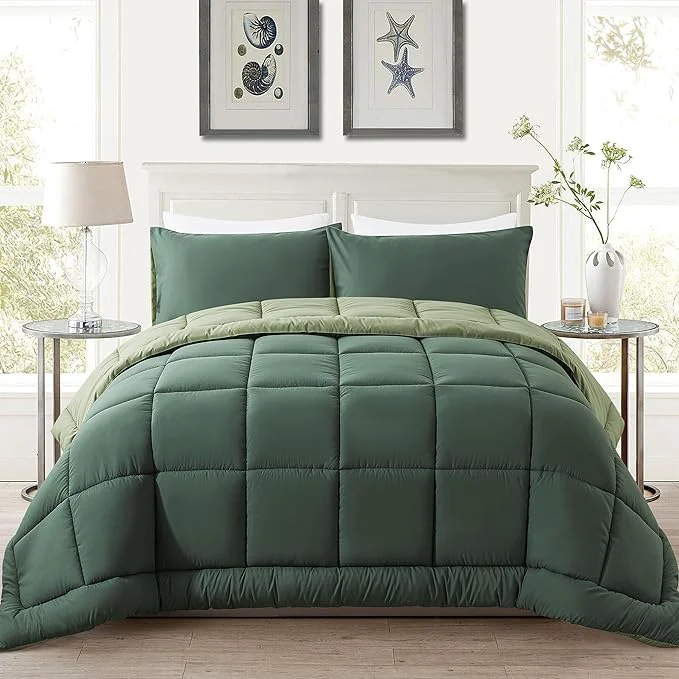 Smart DOWNCOOL King Size Comforter Set -All Season Bedding Comforters Sets with 2 Pillow Cases -3 Pieces Bed Set Down King Bedding Set -Double Green King Comforter Set 102 quot x90 quot Optimized