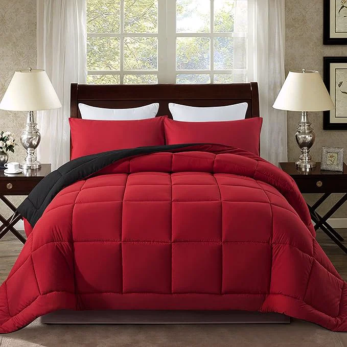 Clean DOWNCOOL King Size Comforter Set -All Season Bedding Comforters Sets with 2 Pillow Cases -3 Pieces Bed Set Down King Bedding Set -Red Black King Comforter Set 102 quot x90 quot First-Class