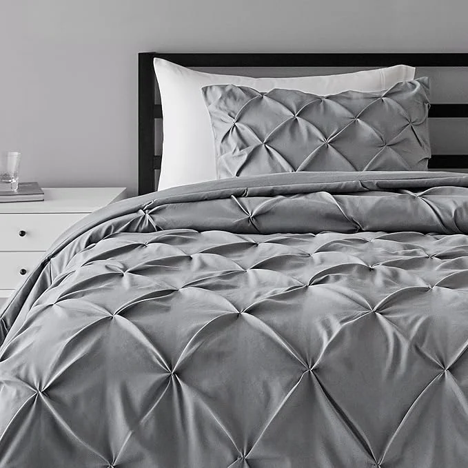 Environmentally Friendly Amazon Basics 2 Piece Soft Lightweight Down- All-Season Comforter and Bedding Set Pinch Pleat Twin TwinXL Dark Grey Selected