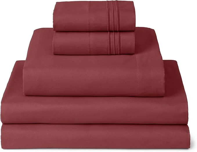Enhanced Mellanni Split King Sheets Set - 5 PC Iconic Collection Bedding - Hotel Luxury Extra Soft Cooling Bed Sheets - Wrinkle Fade Stain Resistant Split King Brick Red Outstanding