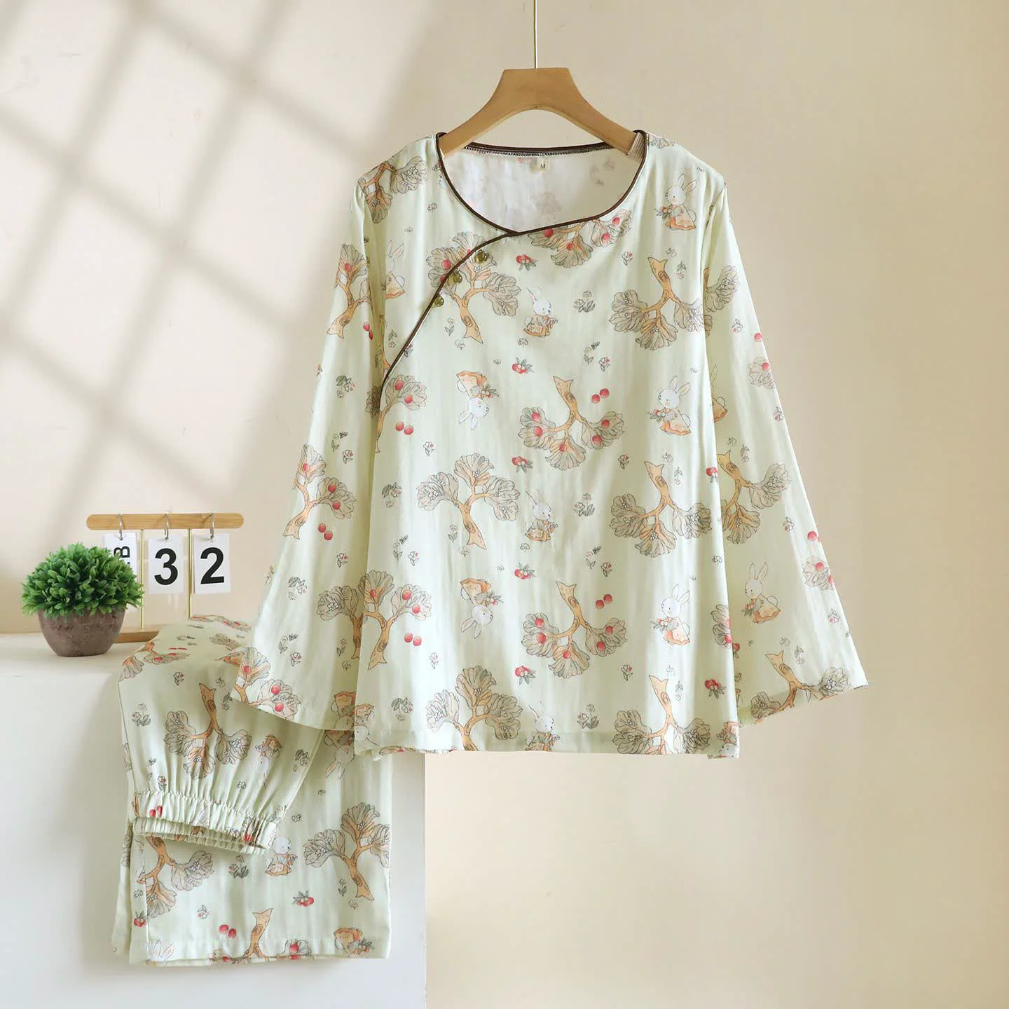 Sophisticated Ownkoti Oriental-inspired Apple Rabbit Cotton Loungewear User-Friendly