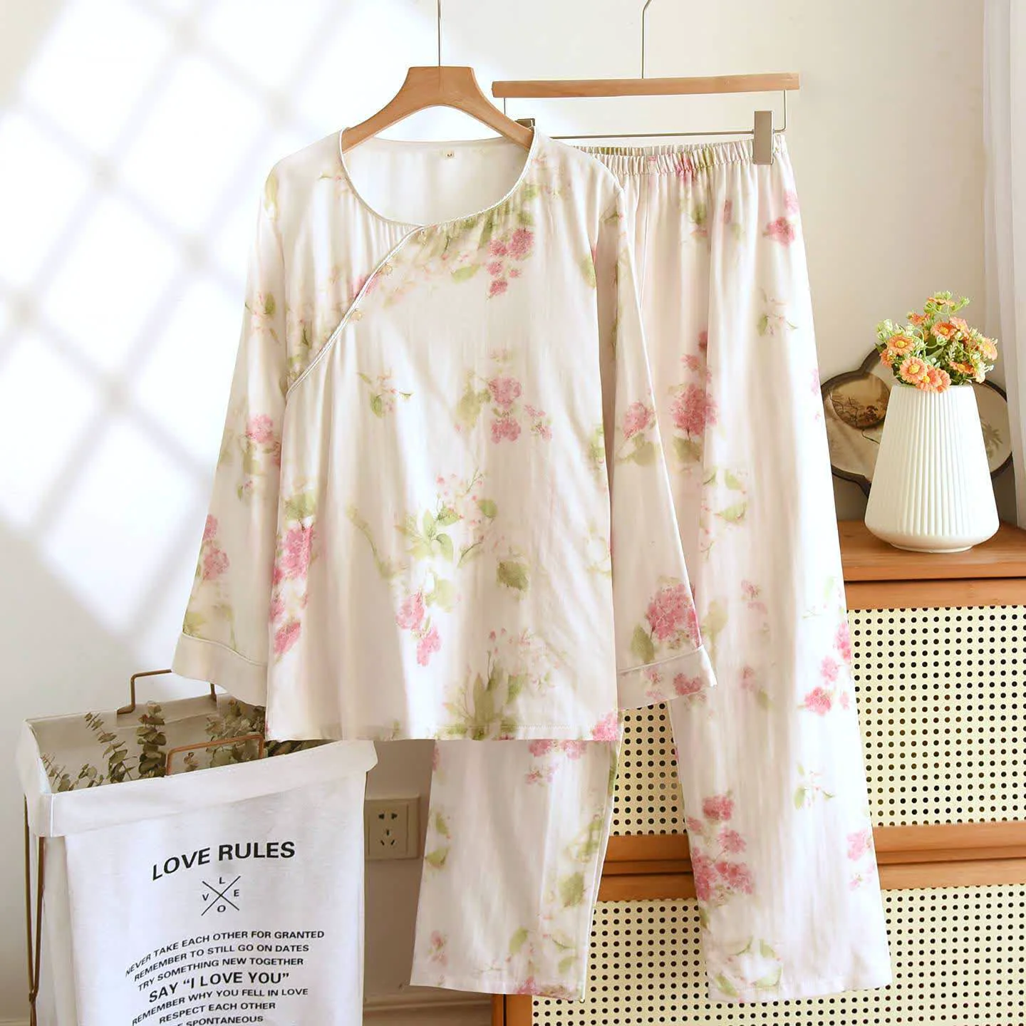 Authentic Ownkoti Oriental-inspired Peony Cotton Loungewear Lightweight
