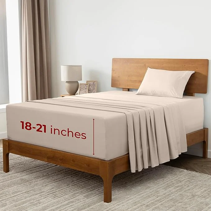 Reliable Mellanni Extra Deep Twin Sheets - 3 PC Iconic Collection Bedding - Hotel Luxury Ultra Soft Cooling Bed Sheets - Wrinkle Fade Stain Resistant Twin Beige Elegant