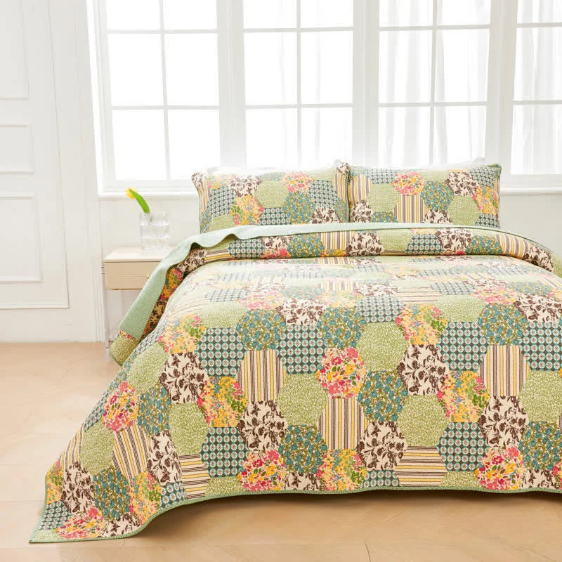 Contemporary Ownkoti Patchwork Cotton Quilted Bedspread Set 3PCS Verified