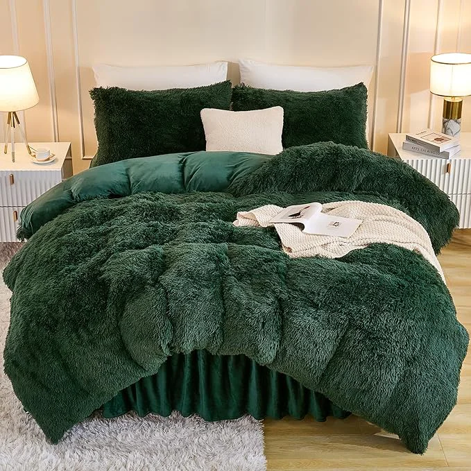 Fashionable Andency Fluffy Emerald Green Comforter Set Full Size 3 Pieces Winter Faux Fur Warm Soft Fuzzy Plush Bedding Comforter Set 1 Velvet Comforter amp 2 Pillowcases Thick Heavy Puffy Comfy Bedding Set Verified