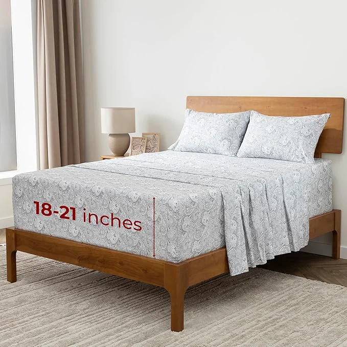 Next-Generation Mellanni Extra Deep King Sheets - 4 PC Iconic Collection Bedding - Hotel Luxury Ultra Soft Cooling Bed Sheets - Wrinkle Fade Stain Resistant King Paisley Gray Outstanding