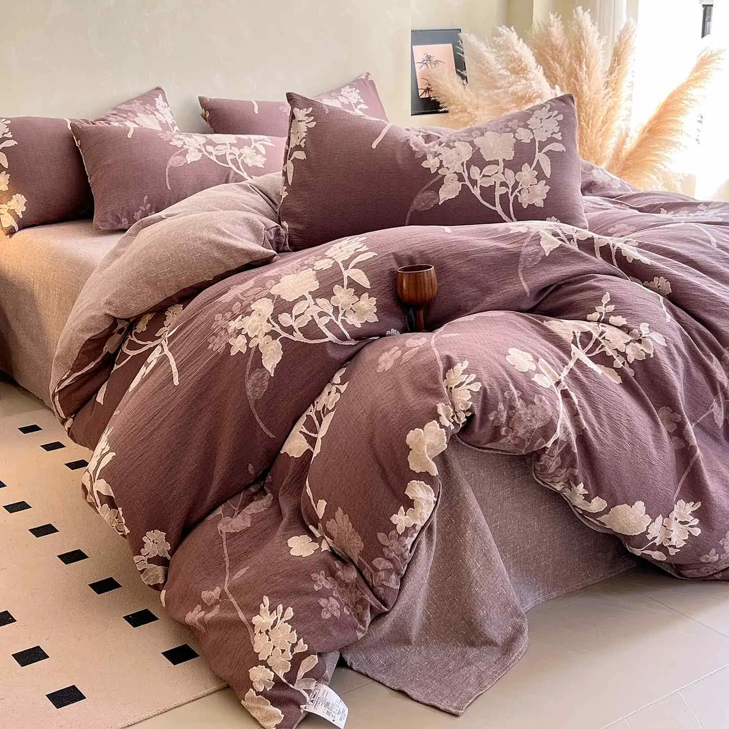 Detailed Ownkoti Luxurious Floral Print Bedding Set 4PCS High-Quality