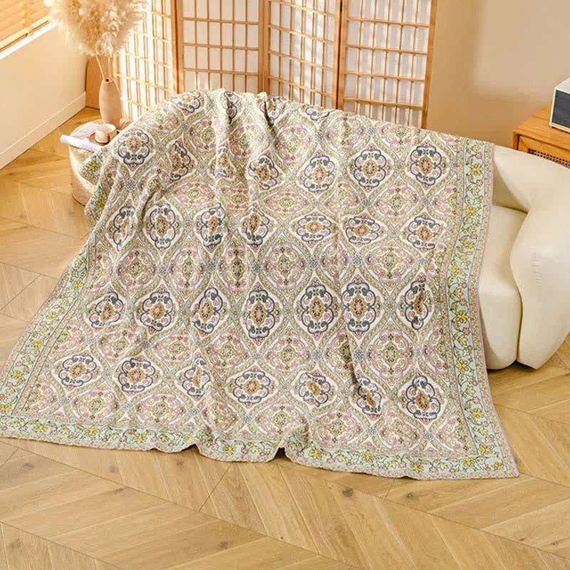 Top-Quality Ownkoti Elegant Vintage Floral Cotton Gauze Blanket Natural