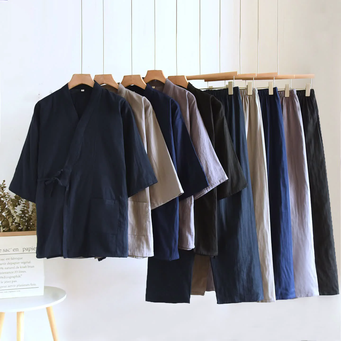 Ownkoti Unisex Solid Cotton Kimono Loungewear Set Smooth
