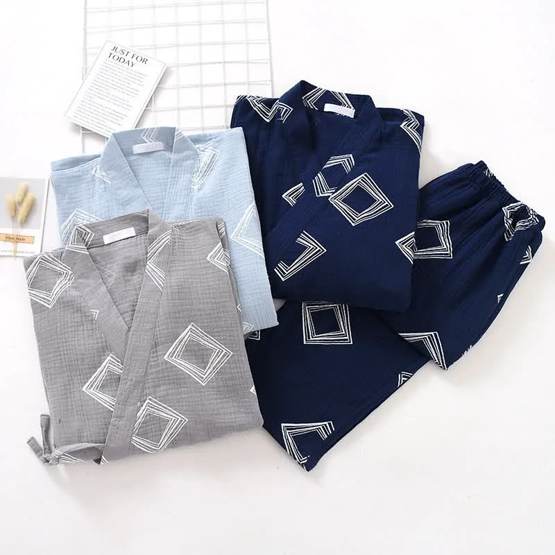 Fine Ownkoti Unisex Diamond Cotton Kimono Loungewear Set High-Performance